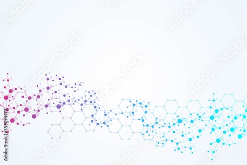Structure molecule and communication. Dna, atom, neurons. Scientific concept for your design. Connected lines with dots. Medical, technology, chemistry, science background. Vector illustration.