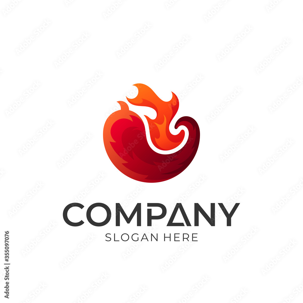 Chili fire logo design. Spicy food label Chili fire logo design. Spicy food label