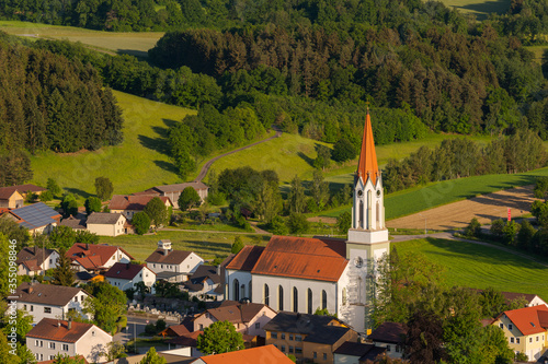 Scenic view over the town Zell in Upper Palatinate, Bavaria, Germany in late afternoon sunlight photo