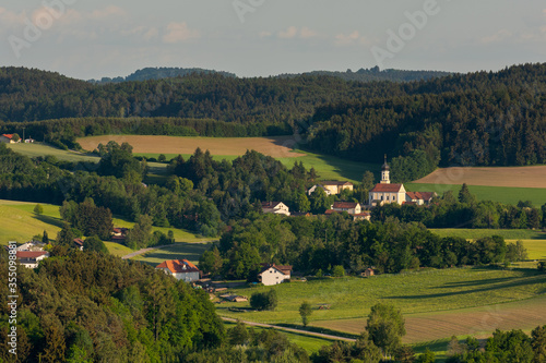 Scenic view over the town Zell in Upper Palatinate, Bavaria, Germany in late afternoon sunlight
