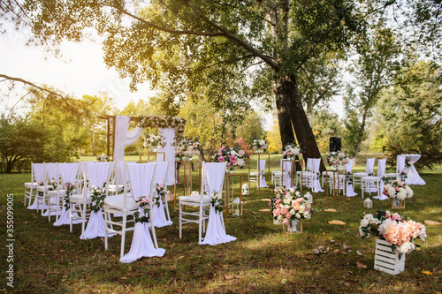 Preparation for a wedding ceremony outdoor