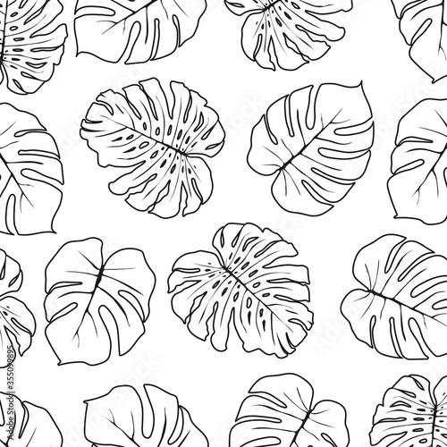 tropical leaves on a white background in black and white made in vector