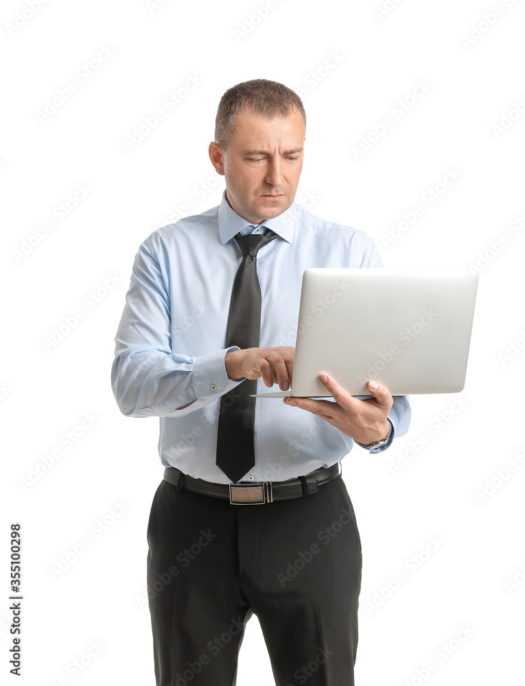 Portrait of handsome businessman with laptop on white background Portrait of handsome businessman with laptop on white background