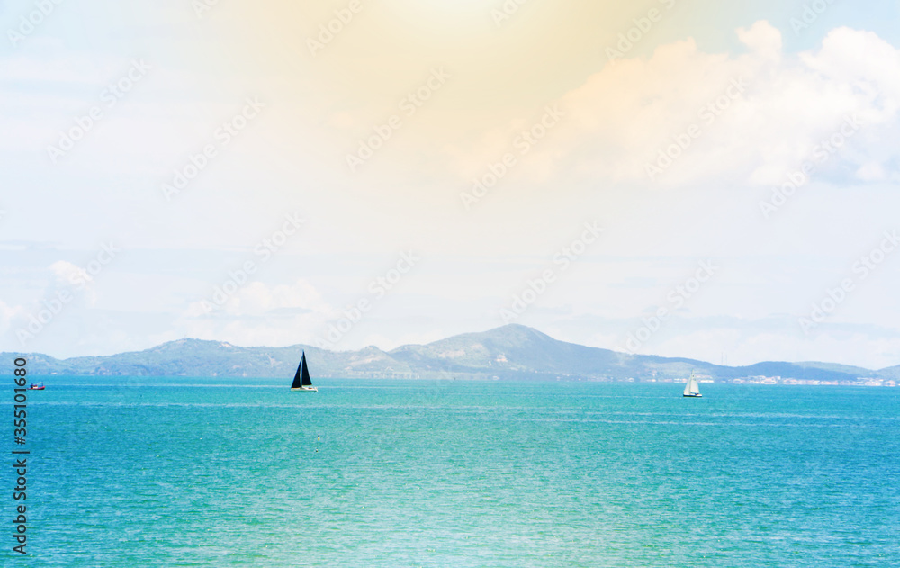 Sailing in the sea and beautiful mountain views