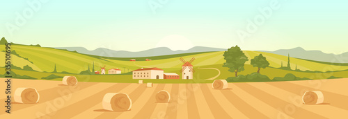 Farm in countryside flat color vector illustration