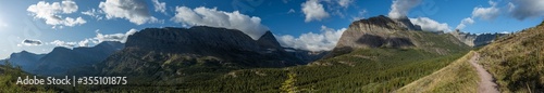 panoramic view of mountains on the trail to iceberg lake, Glacier National Park, Montana. 