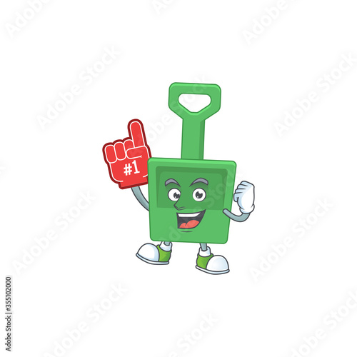 Green sand bucket Cartoon character design style with a red foam finger