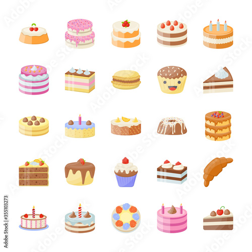 Set of Cake Flat Vector Icons