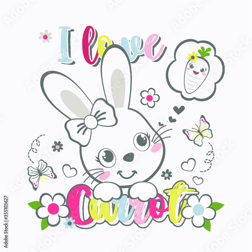 beautiful rabbits decorated with flowers vector cartoon illustration