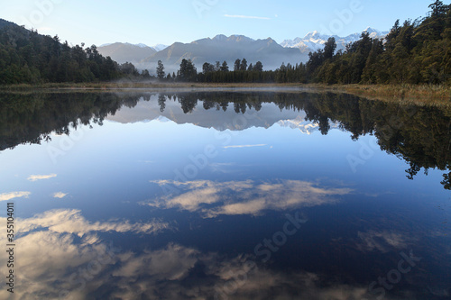 Reflection of Lake Matheson, Fox Glacier, South Island, New Zealand.