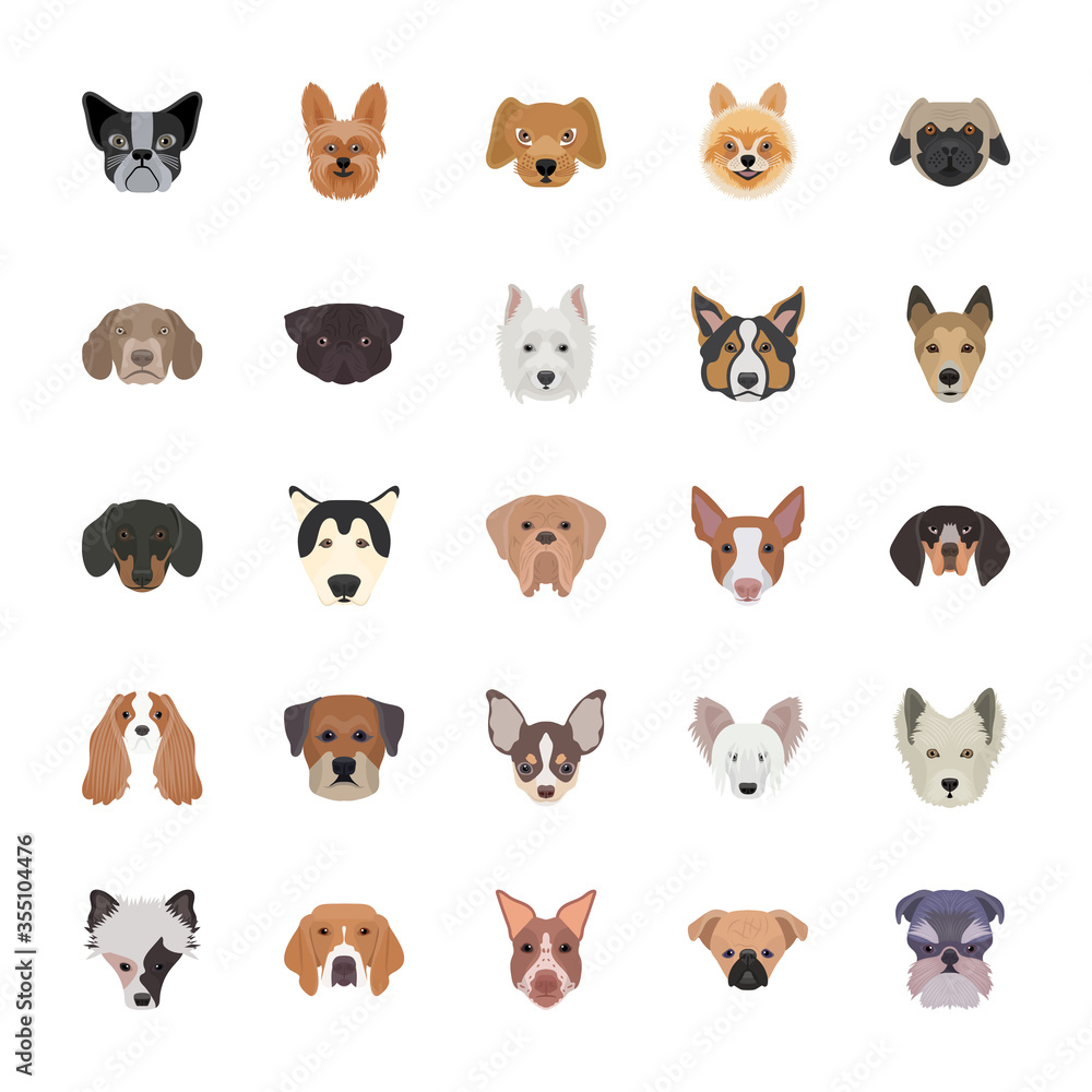Breeds of Dogs Flat Icons 