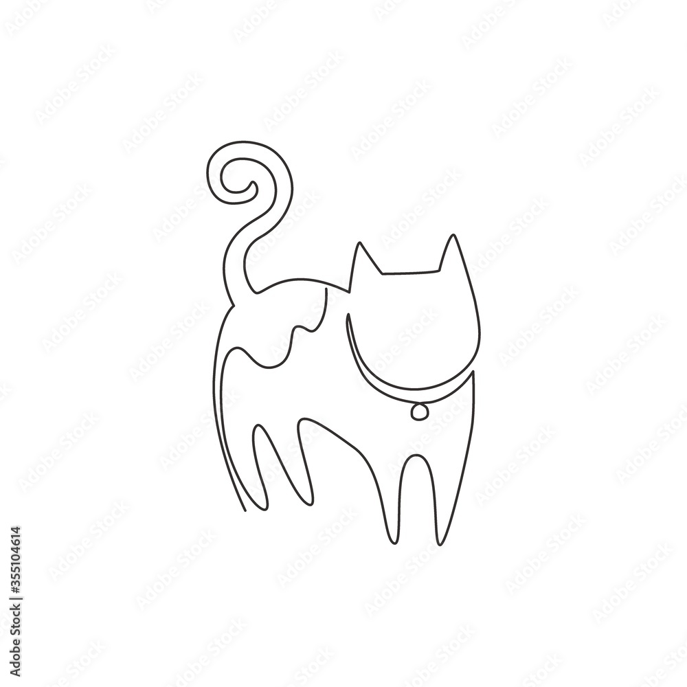 One single line drawing of simple cute cat kitten icon. Kitty pet shop logo emblem vector concept. Modern continuous line draw graphic design illustration One single line drawing of simple cute cat kitten icon. Kitty pet shop logo emblem vector concept. Modern continuous line draw graphic design illustration