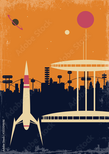 Retro Future Space Journeys Propaganda Poster Set, Mid Century Modern Art Style, Alien Landscapes, Googie Architecture, Mountains, Celestial Bodies, Space Rockets