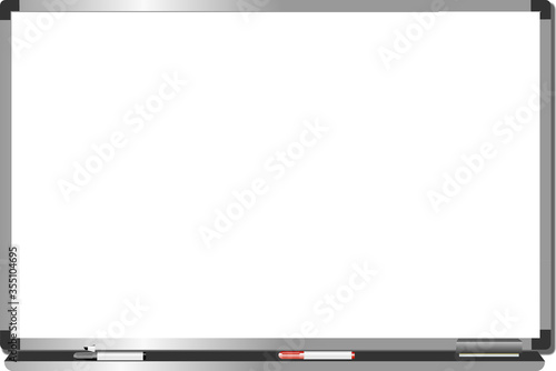 White Board vector with duster and marker isolated on white background.
