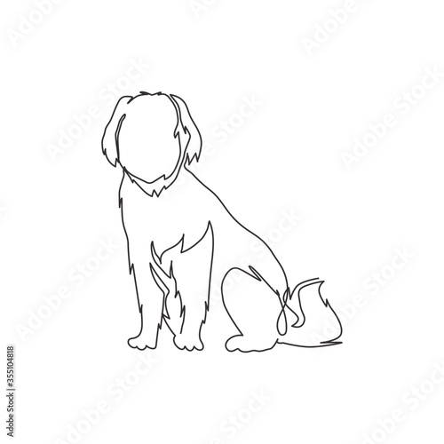 One single line drawing of simple cute puppy dog icon. Pet shop logo emblem vector concept. Dynamic continuous line draw graphic design illustration