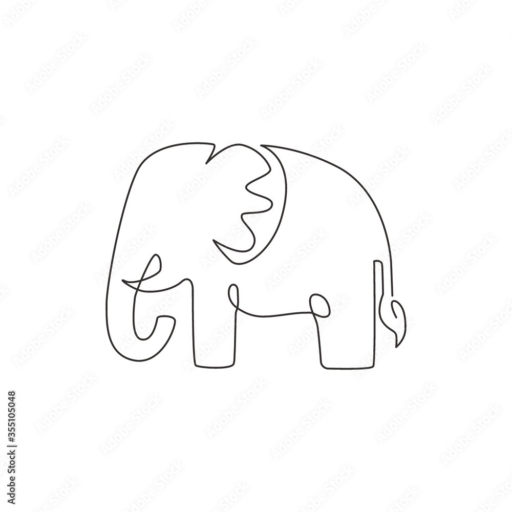 One single line drawing of big cute elephant corporate logo identity. Mammals zoo animal icon concept. Trendy continuous line draw graphic vector design illustration One single line drawing of big cute elephant corporate logo identity. Mammals zoo animal icon concept. Trendy continuous line draw graphic vector design illustration
