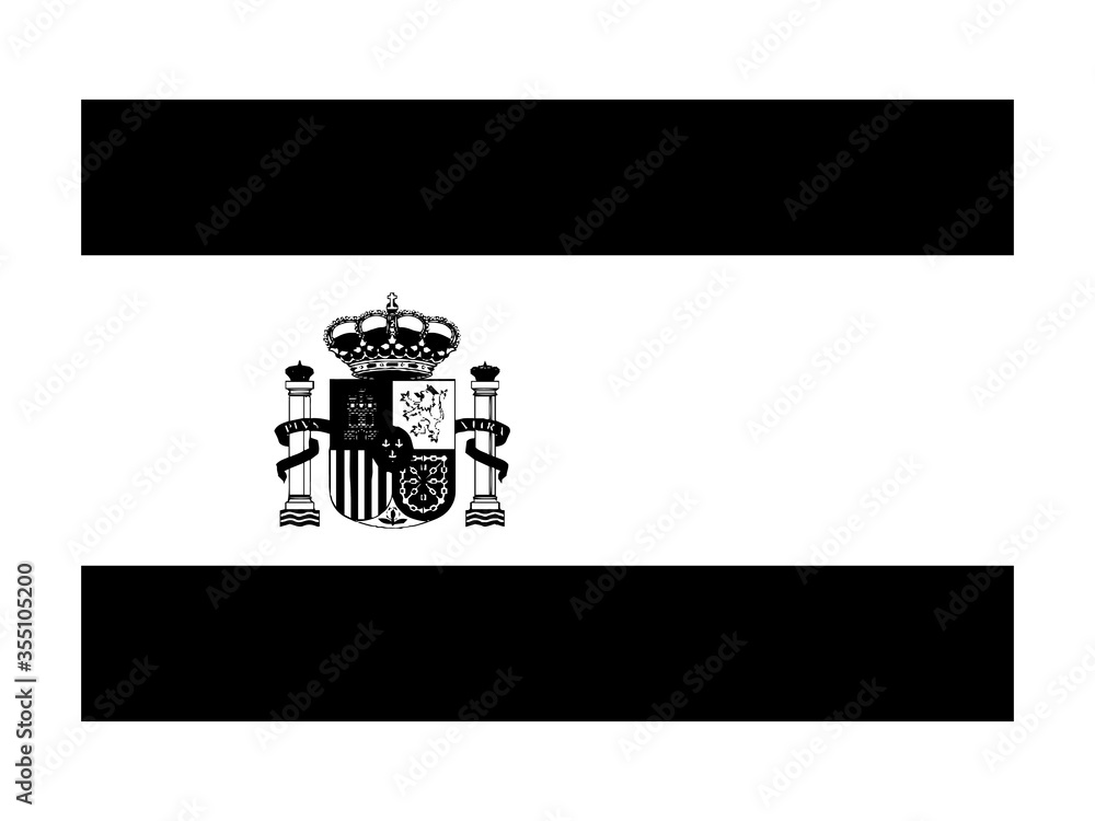 Spain Flag Black and White. Country National Emblem Banner. Monochrome Grayscale EPS Vector File.