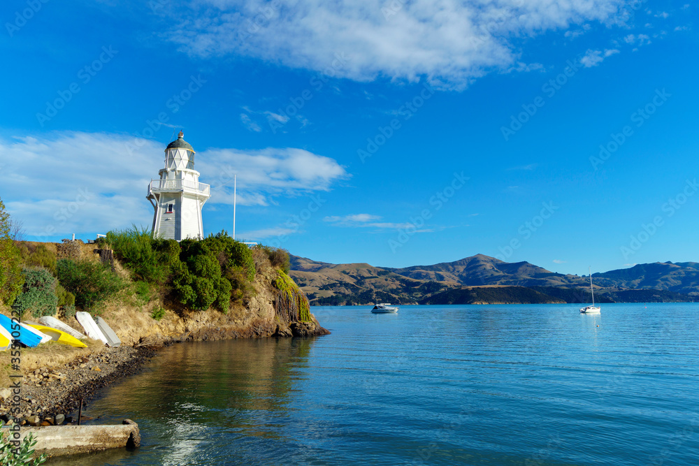 Lighthouse in Akaroa, New Zealand.