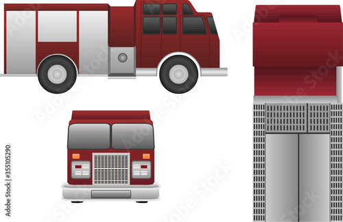 Fire Truck vector in three view isolated on white background.

