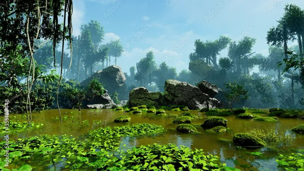 Swamp Rocks Geology Swamp, rocks and plants in the jungle. Animation on the theme of ...