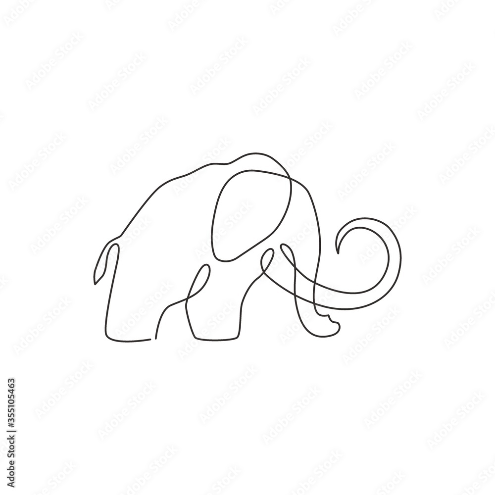 One single line drawing of big mammoth business logo identity. Prehistory animal from ice age icon concept. Trendy continuous line draw design vector graphic illustration One single line drawing of big mammoth business logo identity. Prehistory animal from ice age icon concept. Trendy continuous line draw design vector graphic illustration