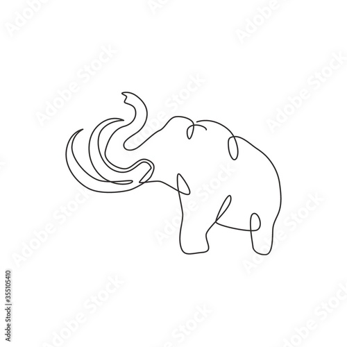 Single continuous line drawing of big mammoth corporate logo identity. Ancient animal from ice age icon concept. Trendy one line draw design graphic vector illustration