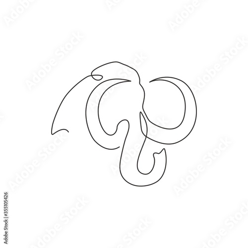 One continuous line drawing of big mammoth company logo identity. Prehistoric animal from ice age icon concept. Dynamic single line draw design vector graphic illustration