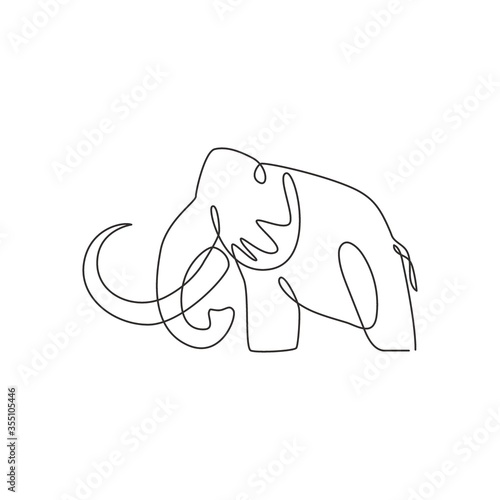 One continuous line drawing of big mammoth company logo identity. Prehistoric animal from ice age icon concept. Modern single line draw vector graphic design illustration