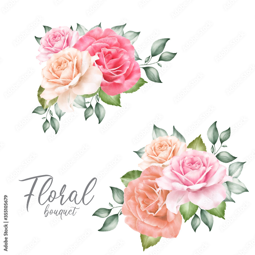 Watercolor floral arrangements with Beautiful Flower and Leaves
