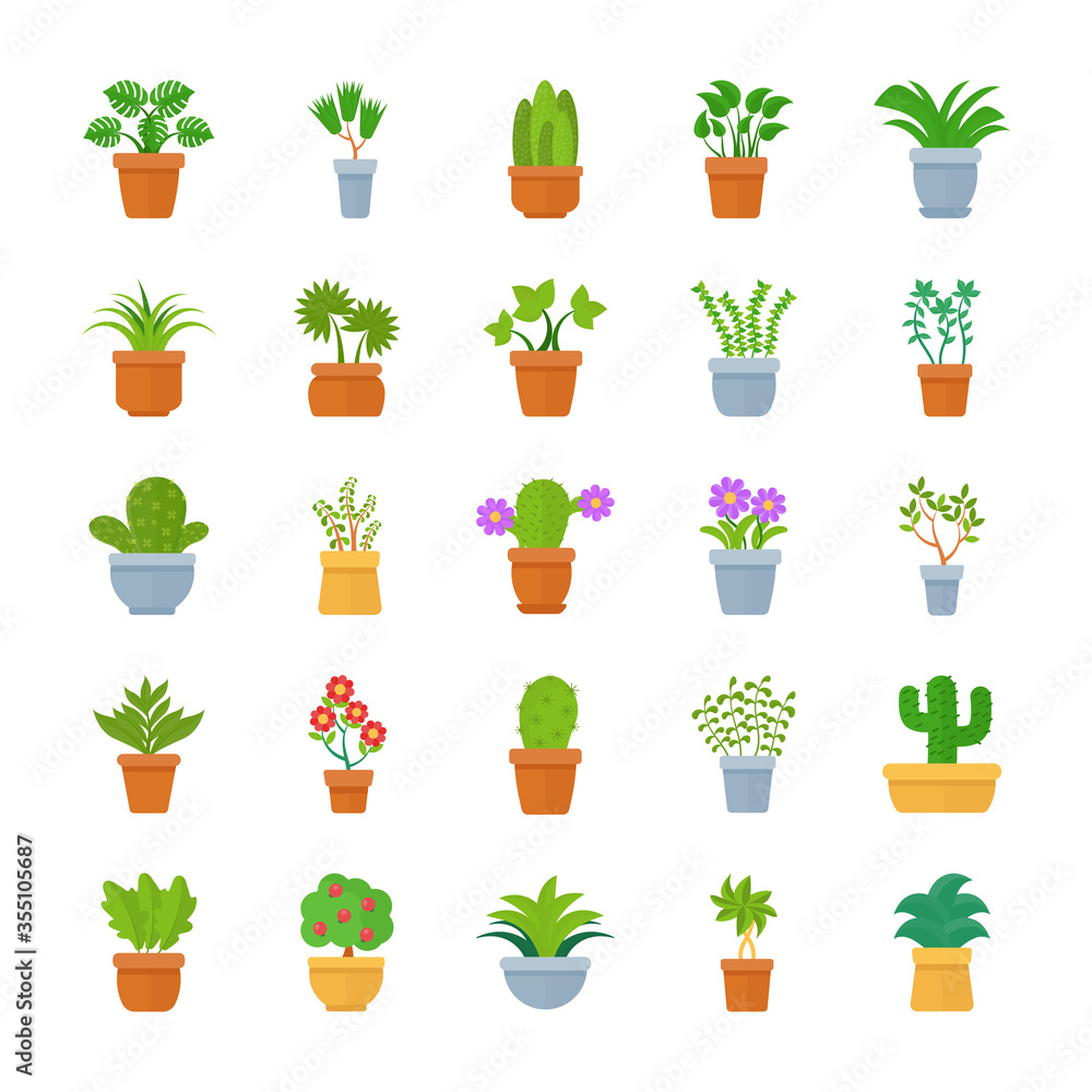 Houseplants Flat Vector Icons Houseplants Flat Vector Icons