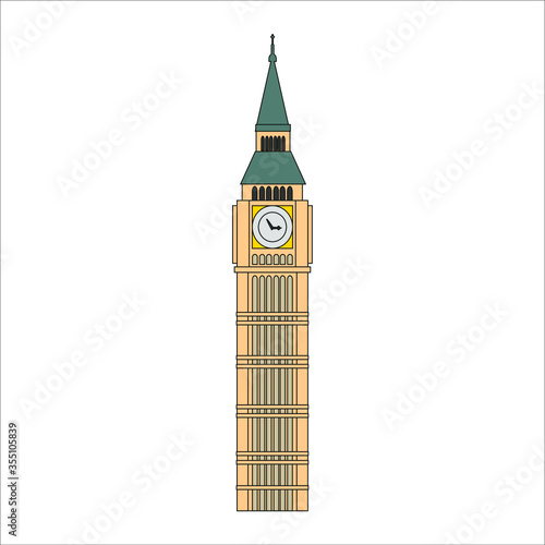 london big ben tower in england illustration for web and mobile design.