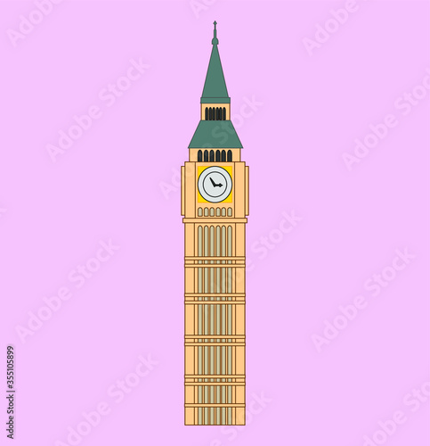 london big ben tower in england illustration for web and mobile design.