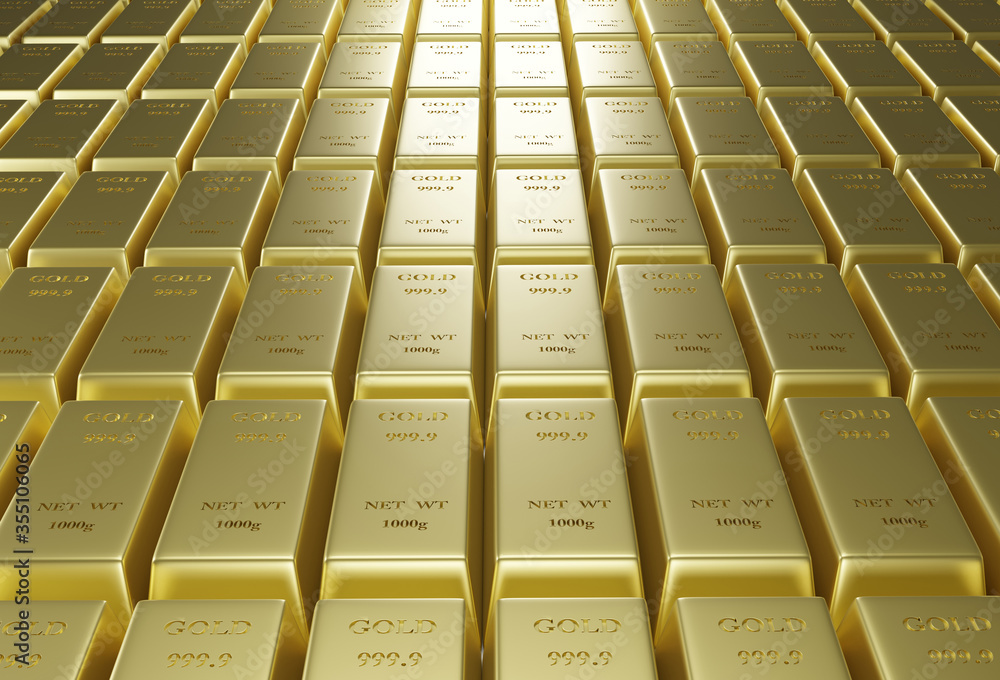 3D rendering Gold bars and Financial concept, studio shots.