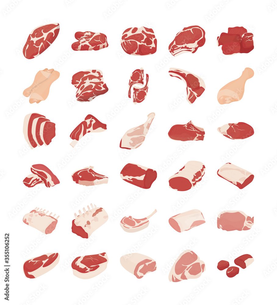 A Pack of Meat Flat Vector Icons A Pack of Meat Flat Vector Icons