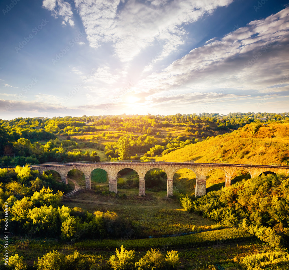 Fototapeta premium Aerial view of old viaduct. Scenic image of popular european tourist attraction.