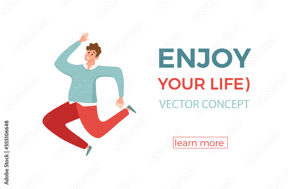 Happy young guy jumping in different poses vector illustration