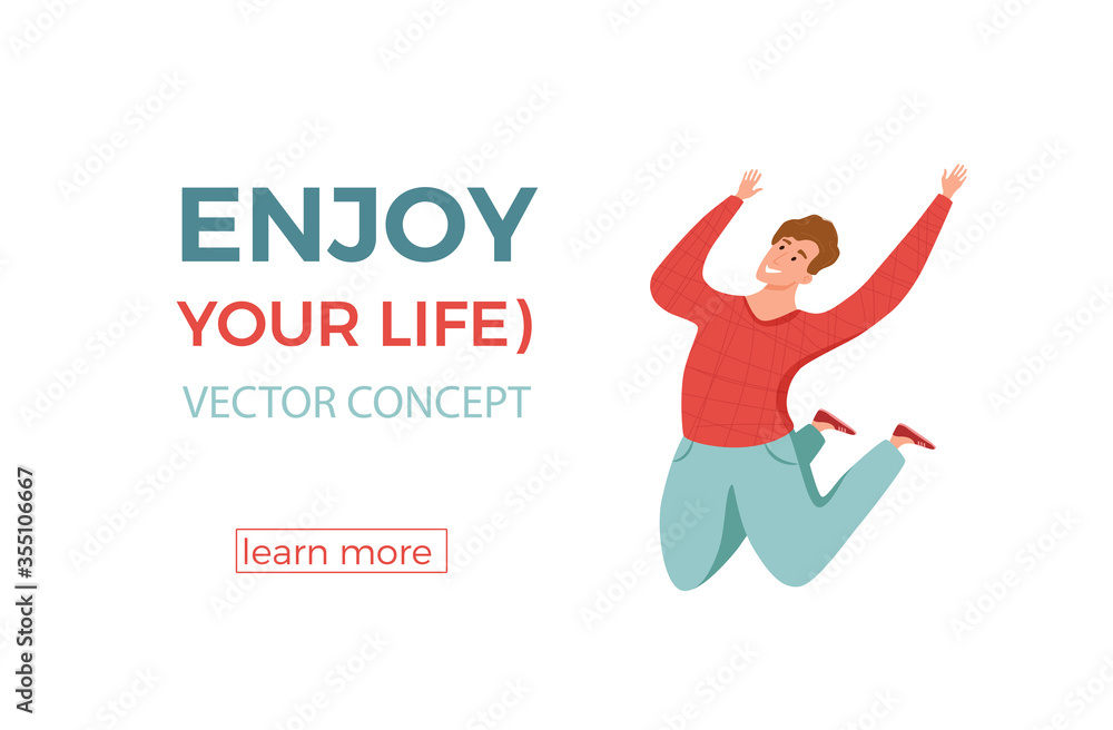 Happy young guy jumping in different poses vector illustration
