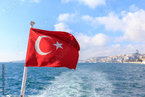 Turkish flag waving  Istanbul  Turkey.