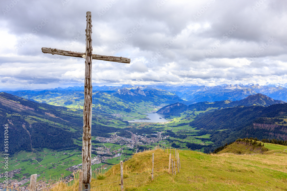 Wooden cross on Mount Rigi Kulm, Switzerland. Wooden cross on Mount Rigi Kulm, Switzerland.