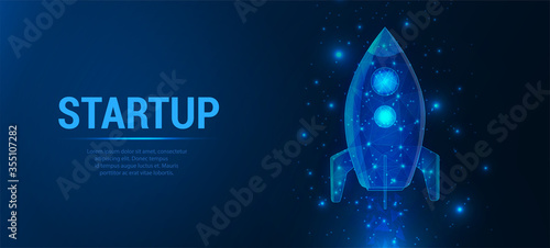 Abstract image of a rocket. Rocket abstract polygonal style. Abstract image of a rocket starry sky or space. Running a business
