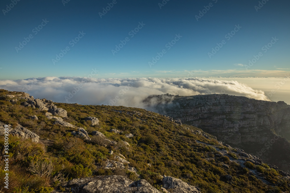 Cape town - capital of South Africa. sunset in Table mountain. view from above. high quality photo. evening with a clouds