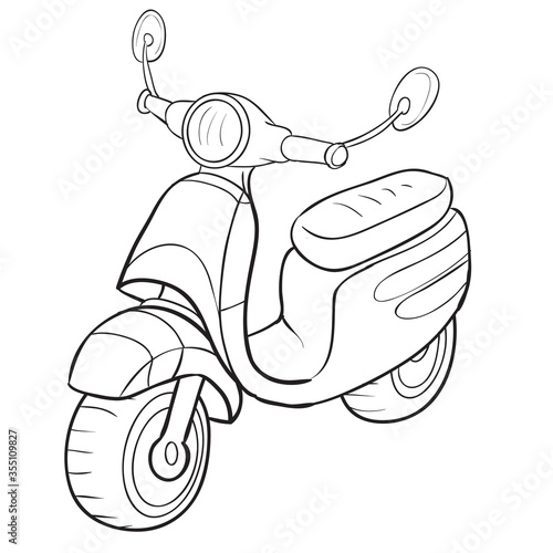 cartoon illustration, motorcycle sketch, coloring book, isolated object on a white background, vector illustration,