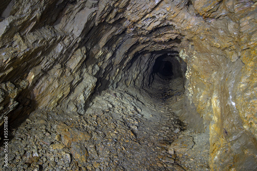 Interior of an abandoned uranium ore prospection adit from 1950s in Bohemia.