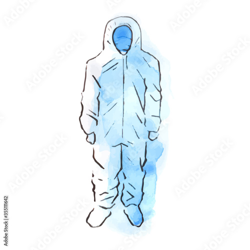 手描きイラスト：防護服