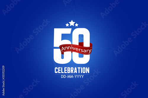 Patriotic 50 year anniversary celebration white color number USA Style Red ribbon on Blue Background - vector