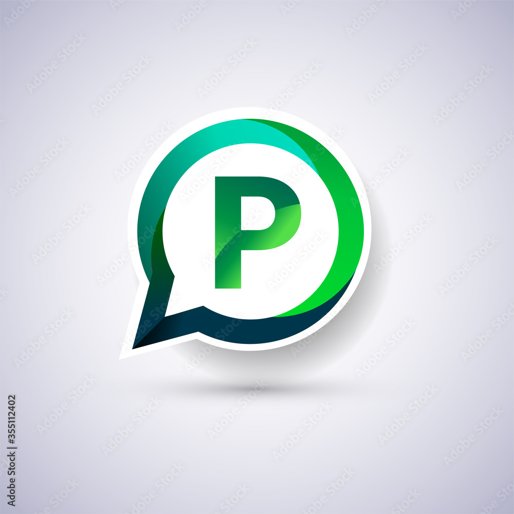 logo P letter, green and blue color on circle chat icon. Vector design for your logo application for company identity. logo P letter, green and blue color on circle chat icon. Vector design for your logo application for company identity.
