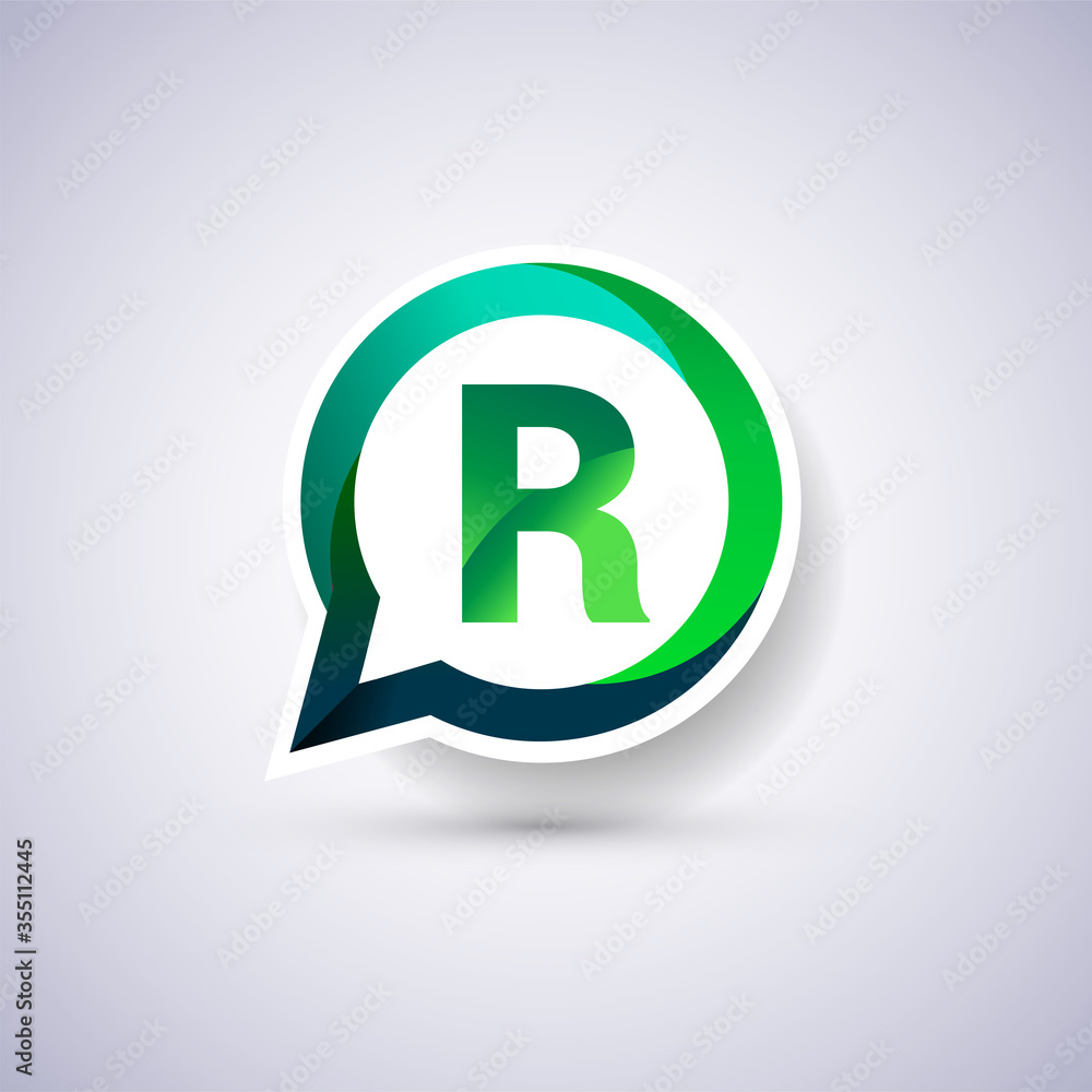 logo R letter, green and blue color on circle chat icon. Vector design for your logo application for company identity. logo R letter, green and blue color on circle chat icon. Vector design for your logo application for company identity.