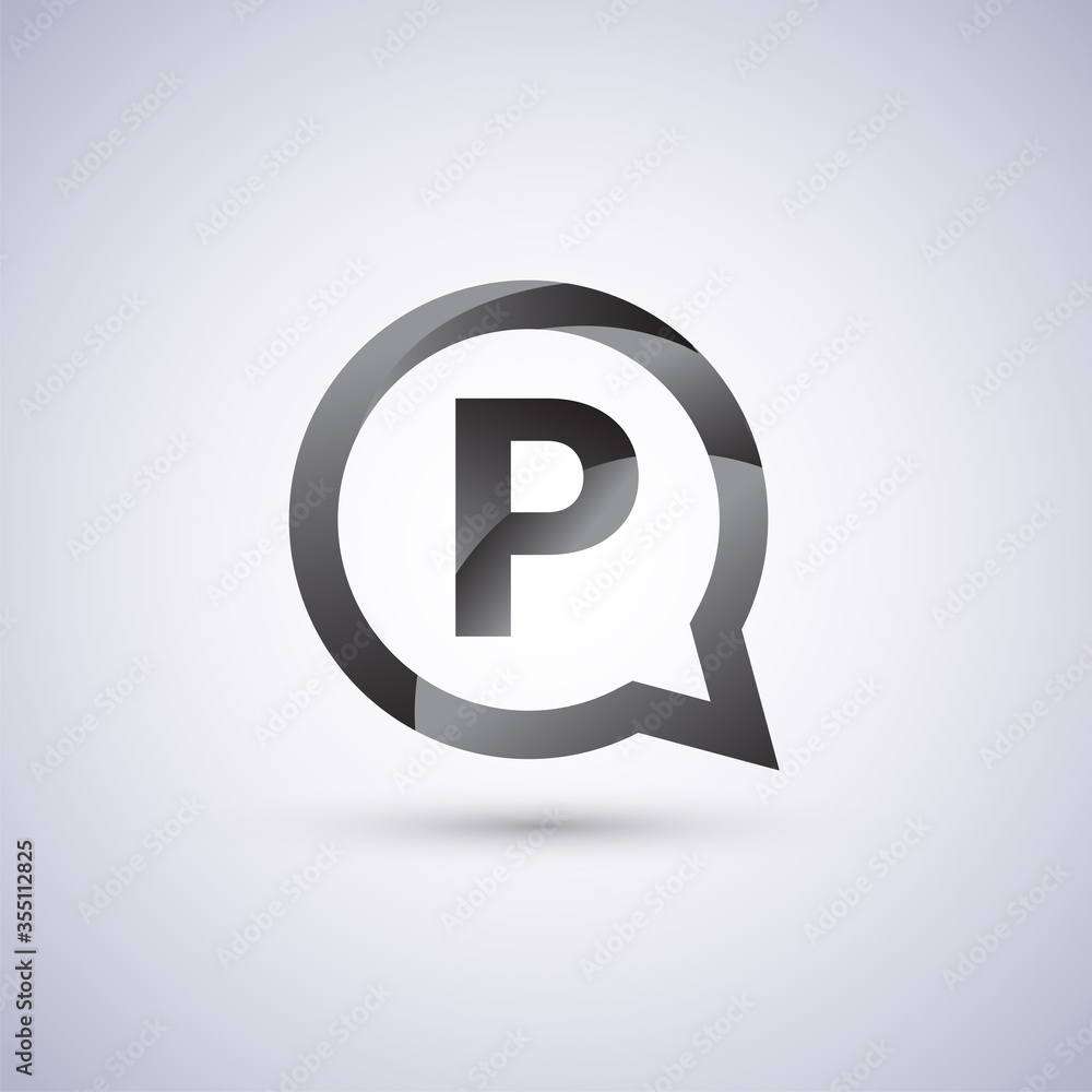 logo P letter, grey color on circle chat icon. Vector design for your logo application for company identity. logo P letter, grey color on circle chat icon. Vector design for your logo application for company identity.
