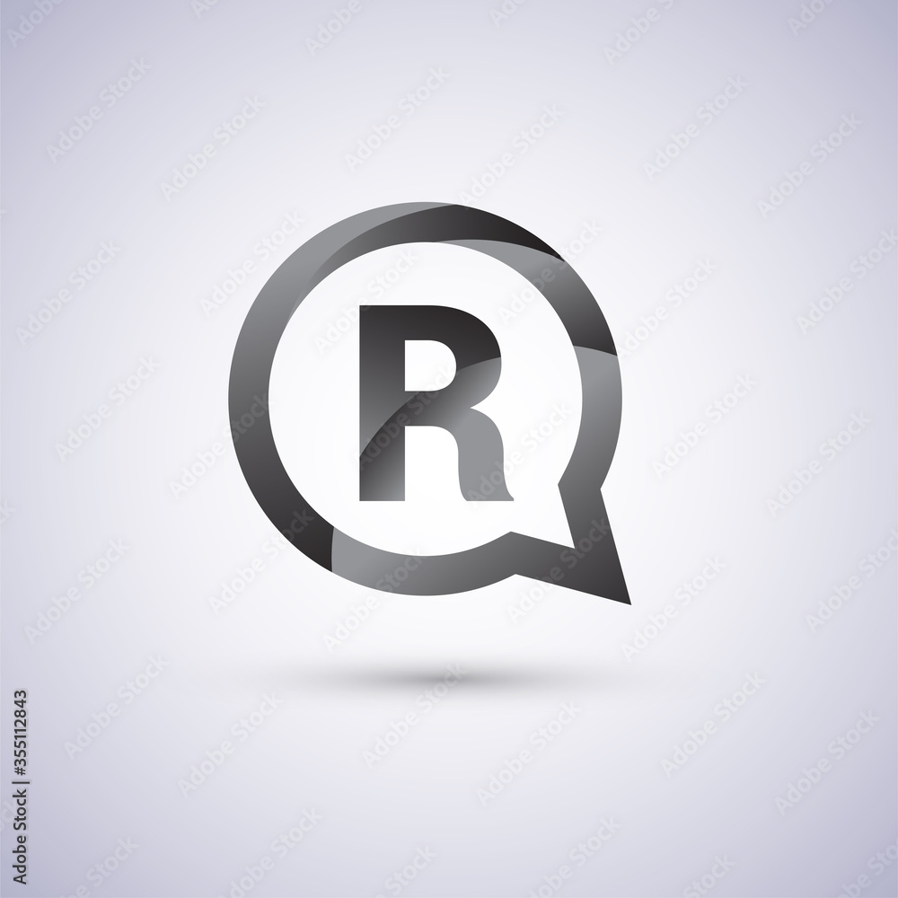 logo R letter, grey color on circle chat icon. Vector design for your logo application for company identity. logo R letter, grey color on circle chat icon. Vector design for your logo application for company identity.