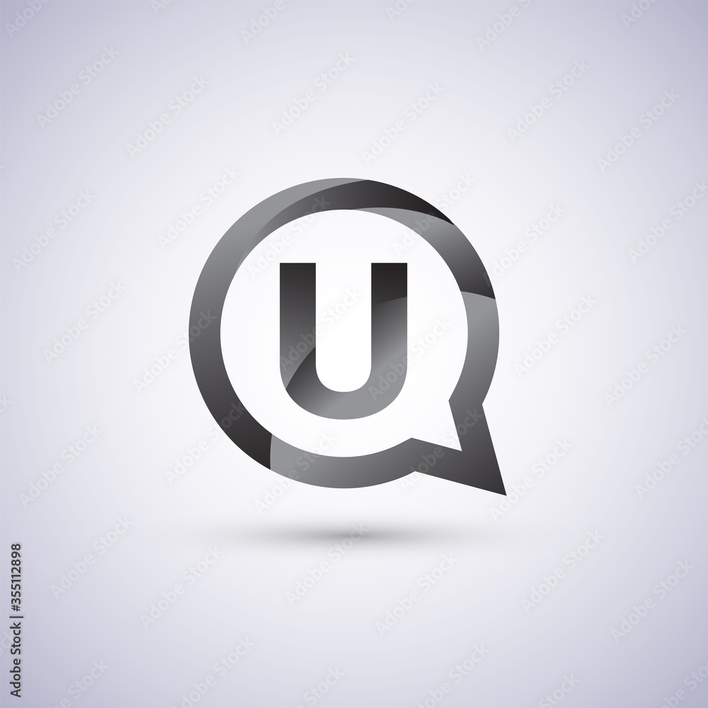 logo U letter, grey color on circle chat icon. Vector design for your logo application for company identity. logo U letter, grey color on circle chat icon. Vector design for your logo application for company identity.